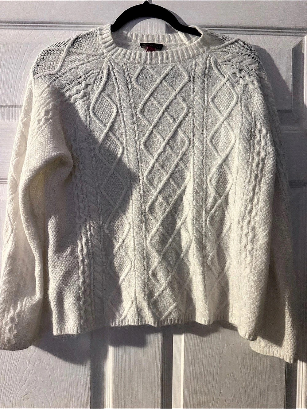 Vince Camuto Cable Diamond Knit Crewneck Sweater White Small